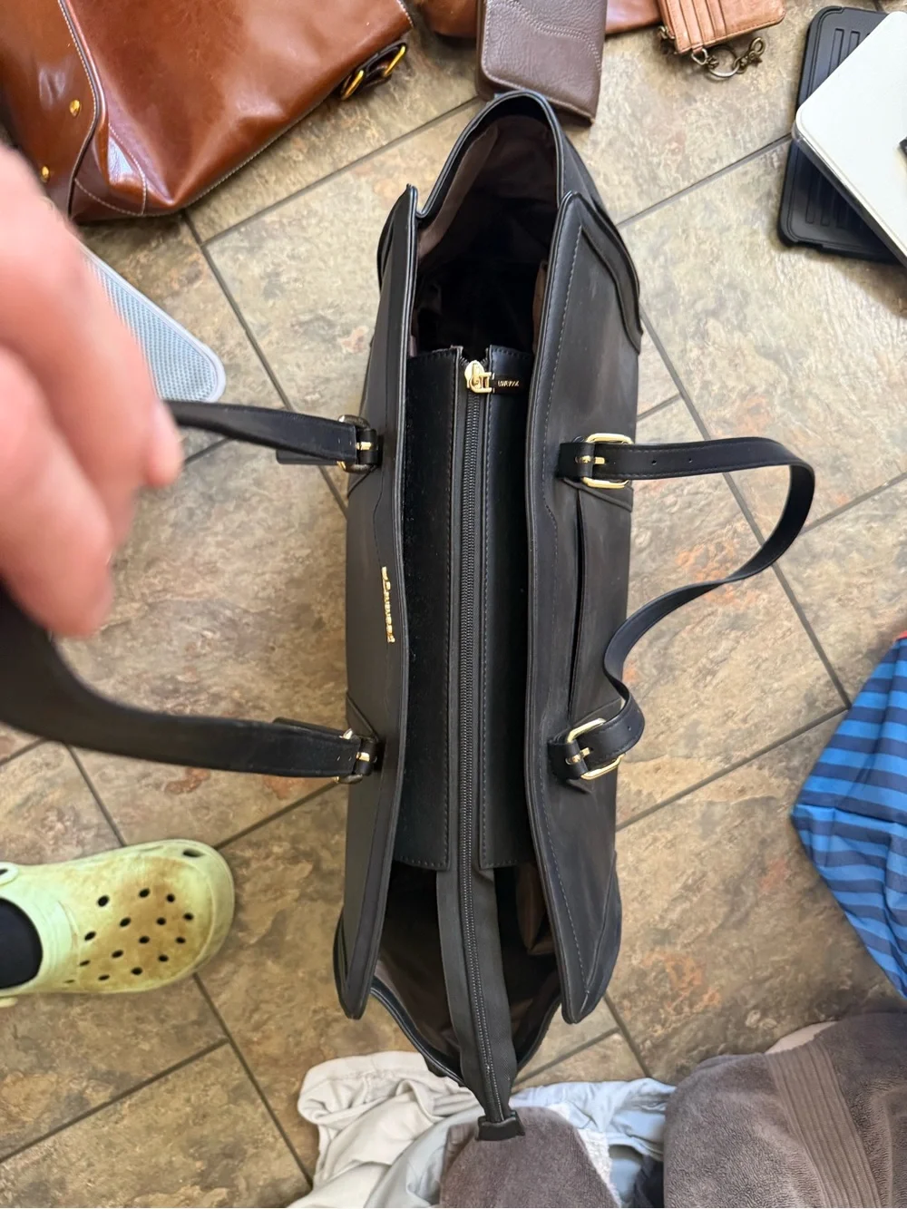 Black Structured Laptop Tote for Women